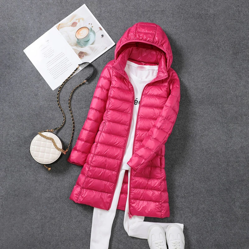 0-10℃ Women Winter Coat Hat Detachable Autumn Ultralight Duck Down Jacket for Women Slim Puffer Jacket Windproof Long Down Coat