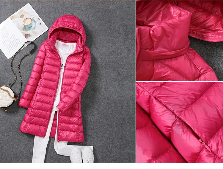 0-10℃ Women Winter Coat Hat Detachable Autumn Ultralight Duck Down Jacket for Women Slim Puffer Jacket Windproof Long Down Coat