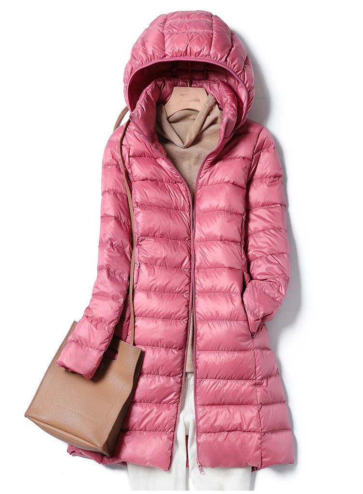0-10℃ Women Winter Coat Hat Detachable Autumn Ultralight Duck Down Jacket for Women Slim Puffer Jacket Windproof Long Down Coat