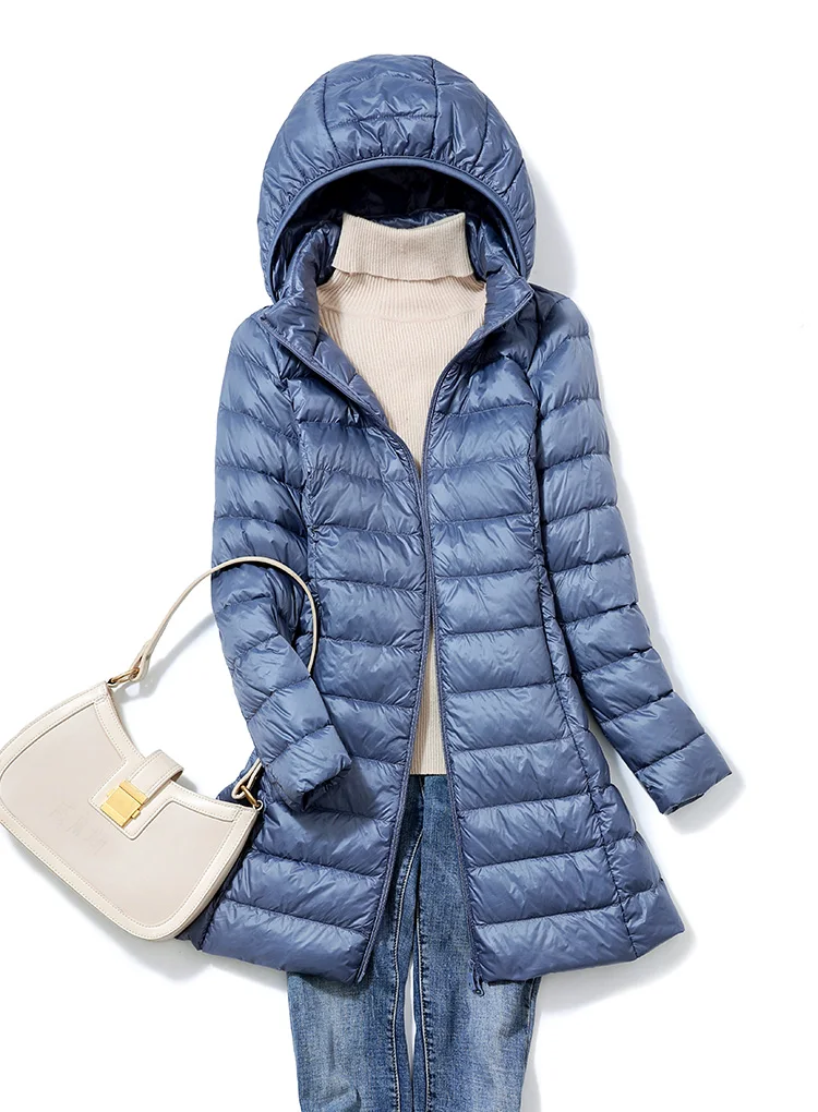 0-10℃ Women Winter Coat Hat Detachable Autumn Ultralight Duck Down Jacket for Women Slim Puffer Jacket Windproof Long Down Coat