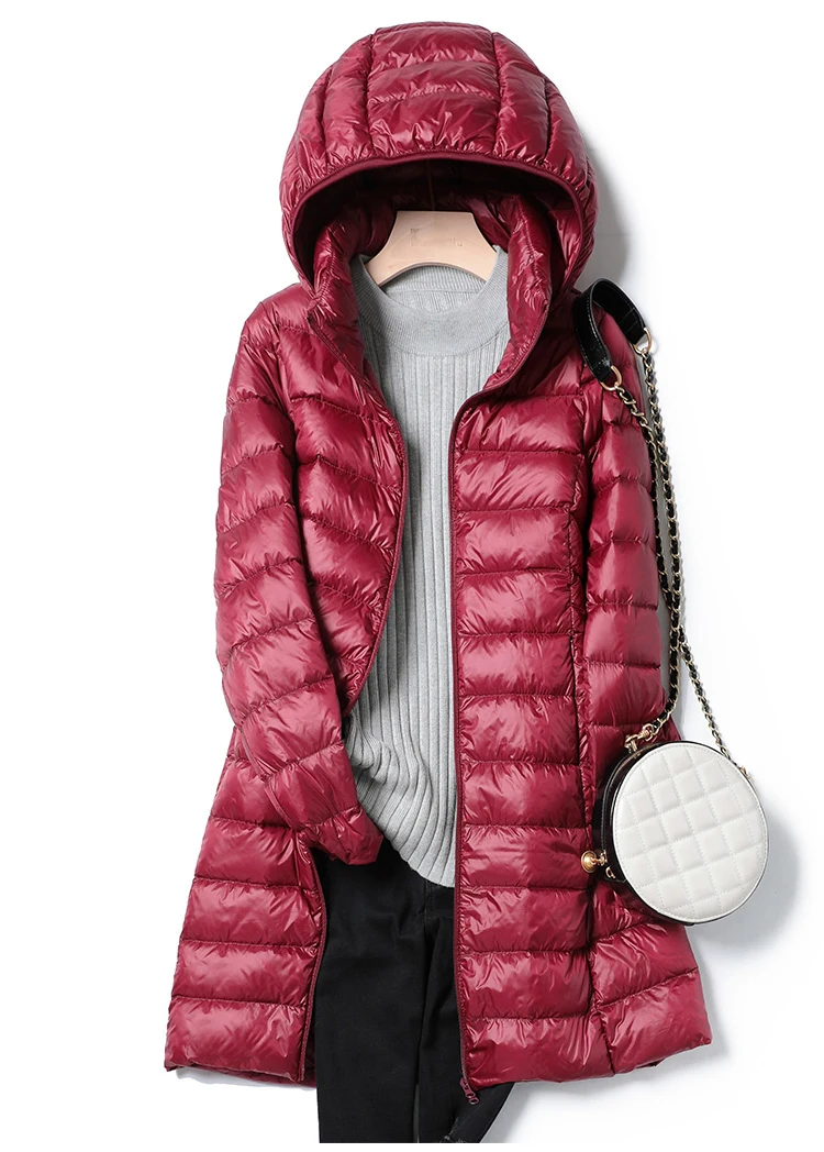 0-10℃ Women Winter Coat Hat Detachable Autumn Ultralight Duck Down Jacket for Women Slim Puffer Jacket Windproof Long Down Coat