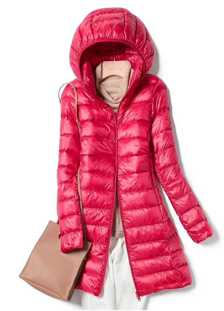 0-10℃ Women Winter Coat Hat Detachable Autumn Ultralight Duck Down Jacket for Women Slim Puffer Jacket Windproof Long Down Coat