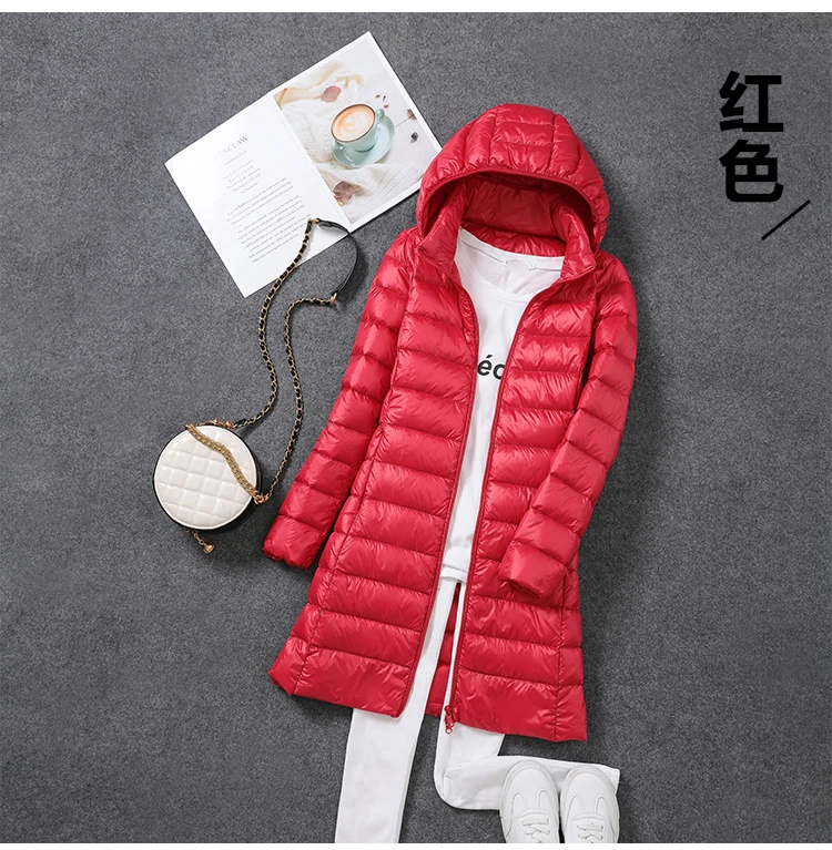0-10℃ Women Winter Coat Hat Detachable Autumn Ultralight Duck Down Jacket for Women Slim Puffer Jacket Windproof Long Down Coat