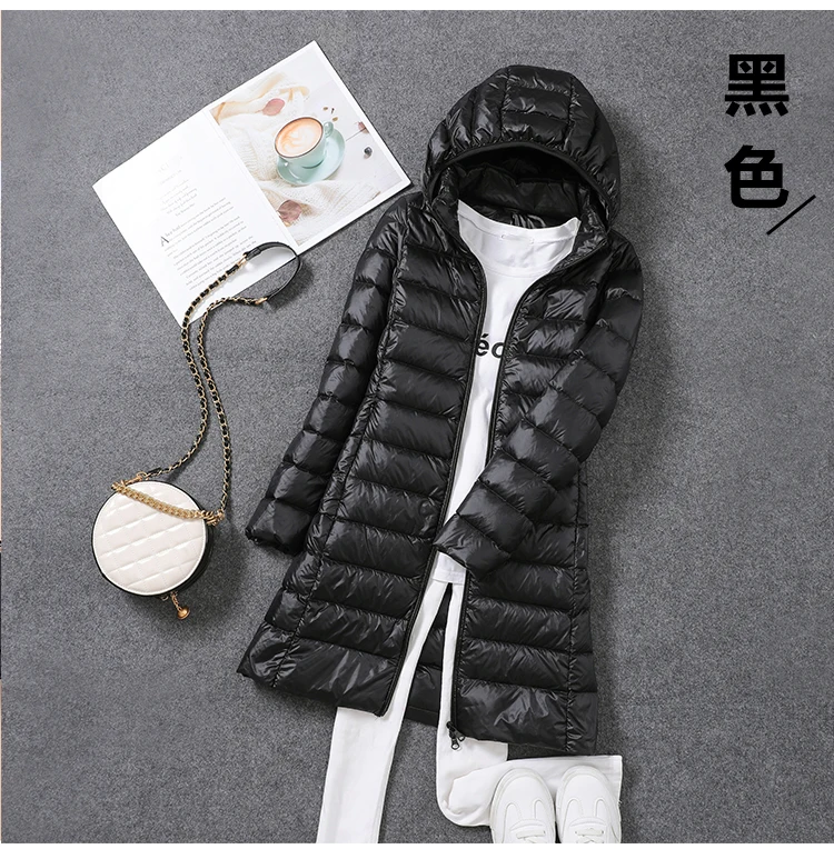 0-10℃ Women Winter Coat Hat Detachable Autumn Ultralight Duck Down Jacket for Women Slim Puffer Jacket Windproof Long Down Coat