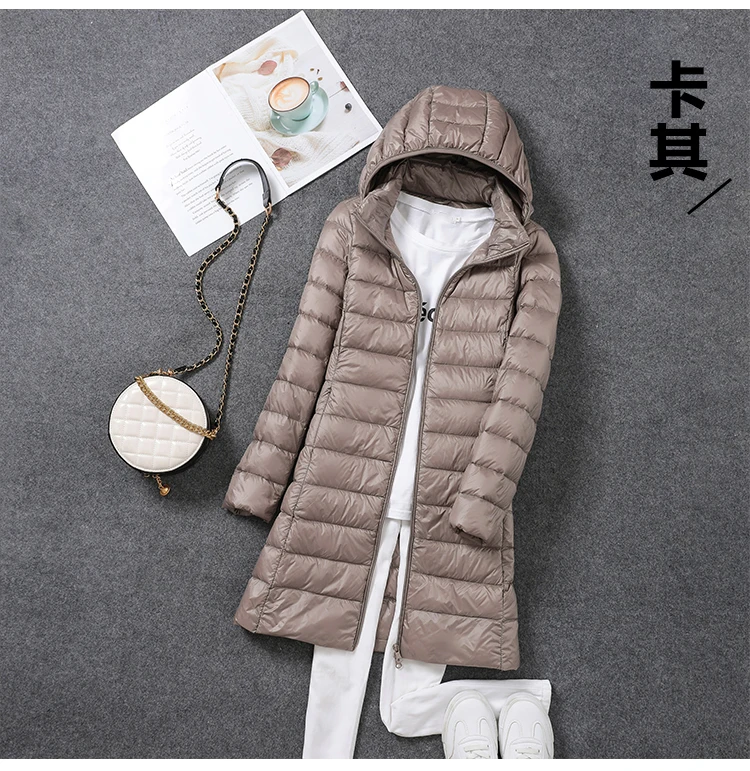 0-10℃ Women Winter Coat Hat Detachable Autumn Ultralight Duck Down Jacket for Women Slim Puffer Jacket Windproof Long Down Coat