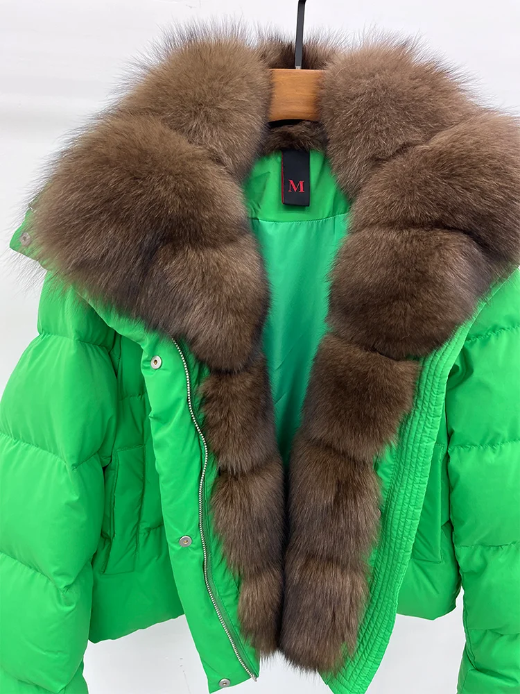 2025 Fashion Winter Women Warm Real Natural Fox Fur Collar Goose Down Jackets Female Outwear Puffer Jackets With Gloves