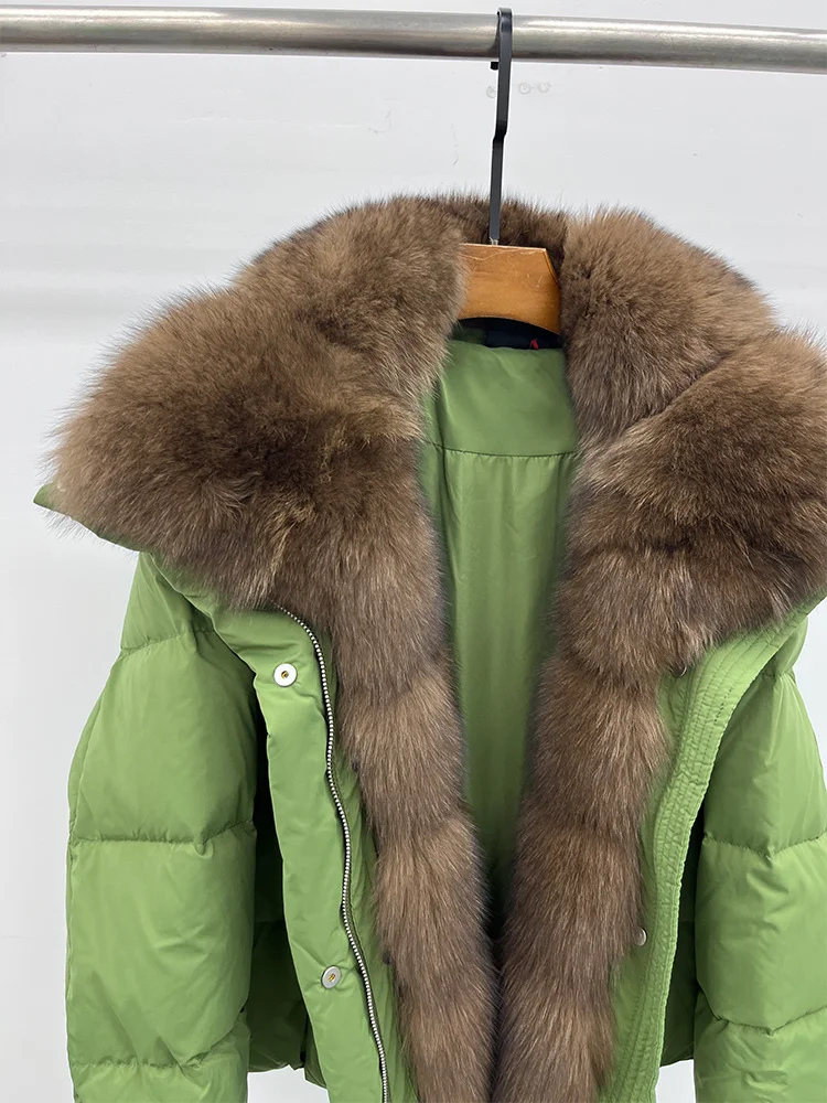 2025 Fashion Winter Women Warm Real Natural Fox Fur Collar Goose Down Jackets Female Outwear Puffer Jackets With Gloves