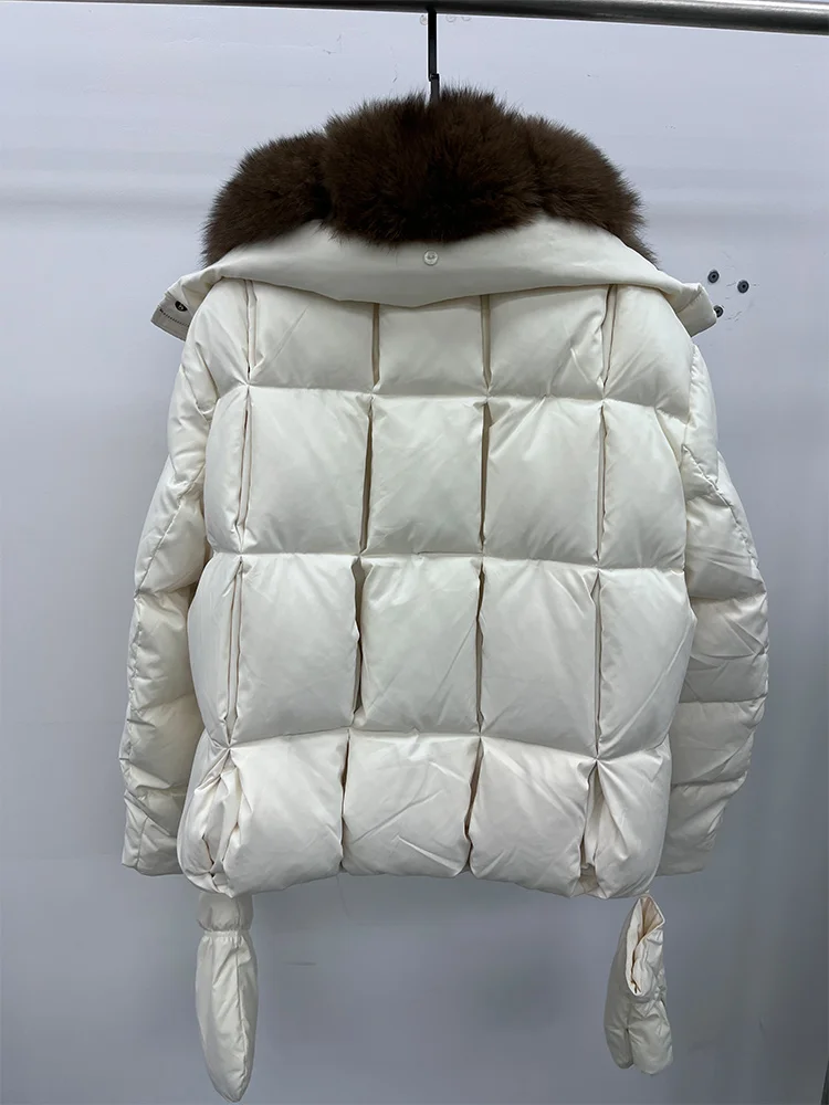 2025 Fashion Winter Women Warm Real Natural Fox Fur Collar Goose Down Jackets Female Outwear Puffer Jackets With Gloves