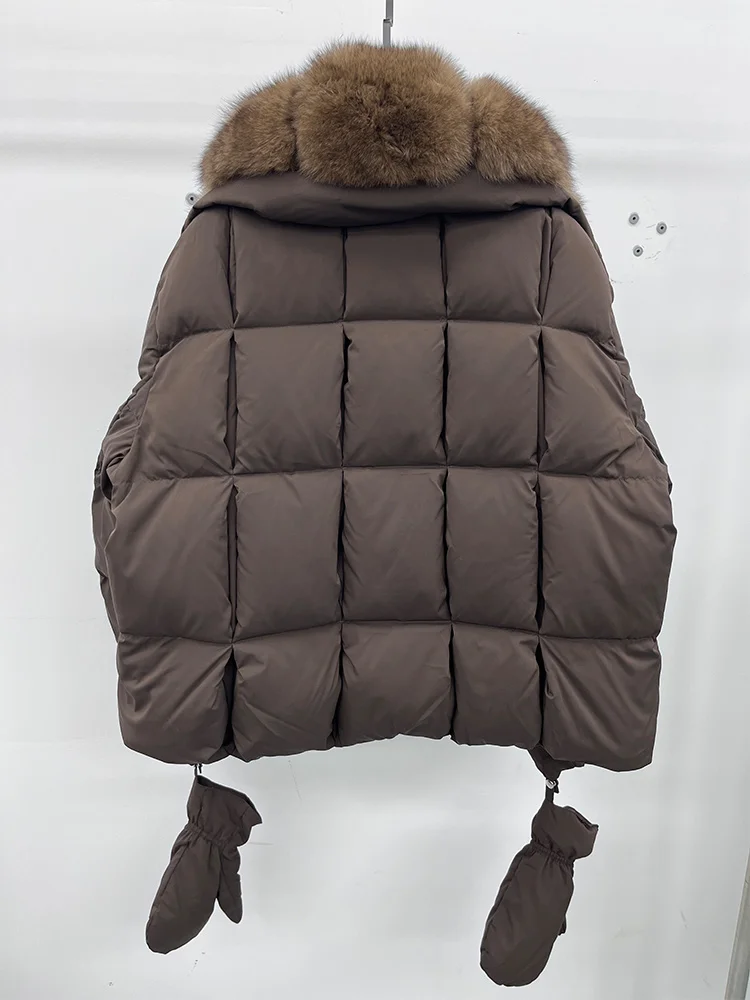2025 Fashion Winter Women Warm Real Natural Fox Fur Collar Goose Down Jackets Female Outwear Puffer Jackets With Gloves