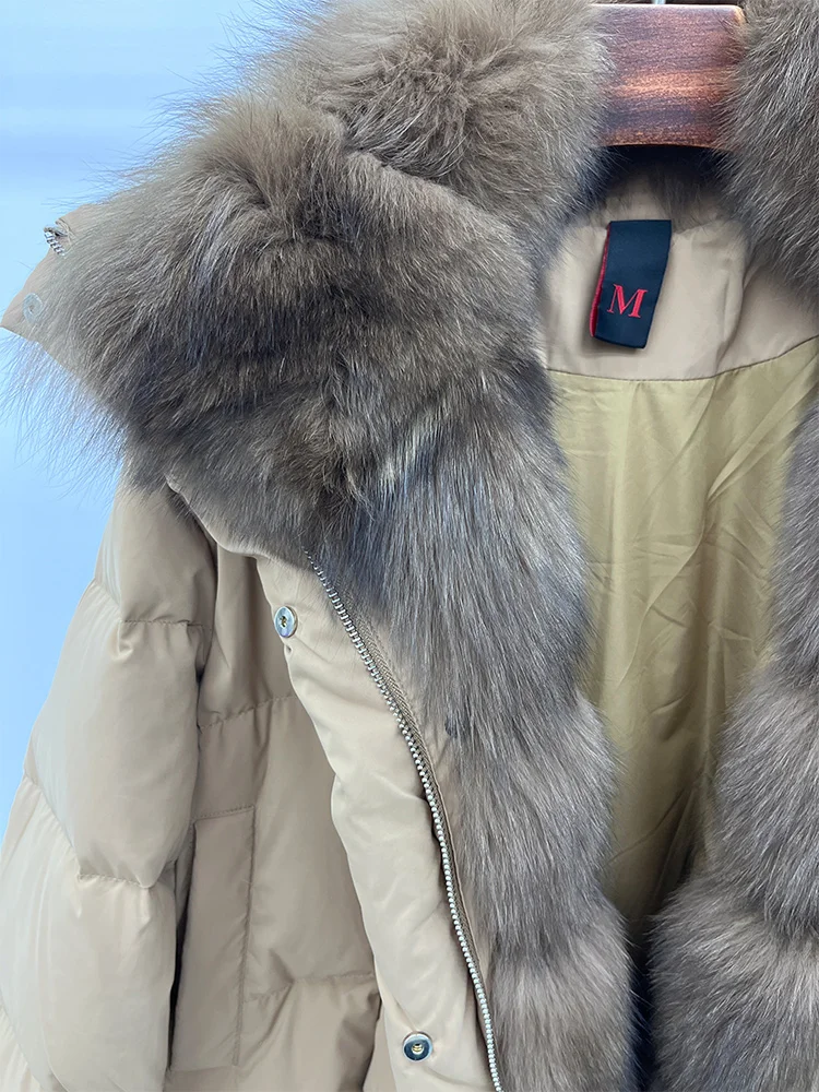2025 Fashion Winter Women Warm Real Natural Fox Fur Collar Goose Down Jackets Female Outwear Puffer Jackets With Gloves