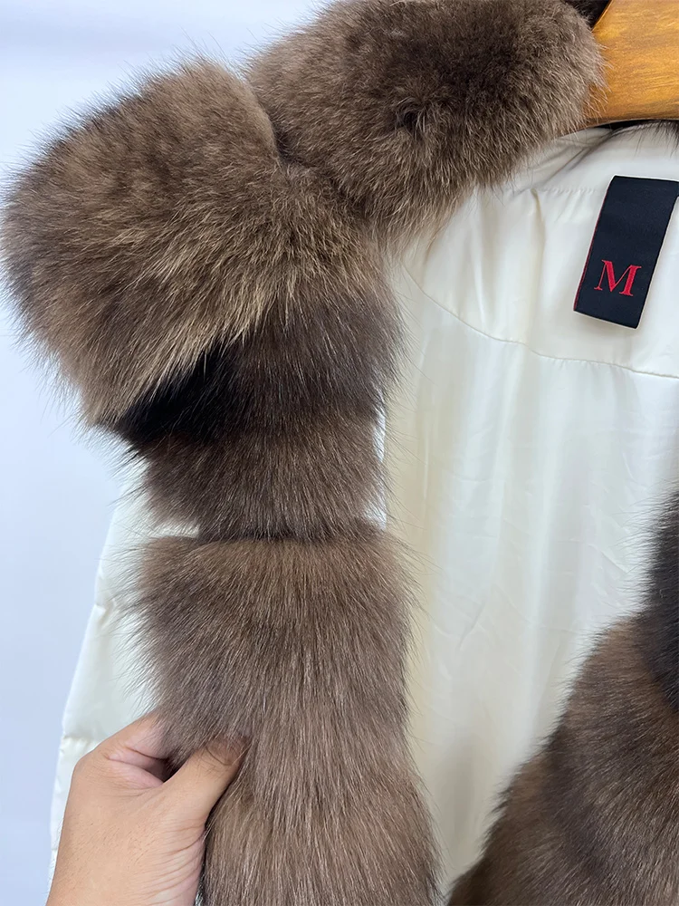 2025 Fashion Winter Women Warm Real Natural Fox Fur Collar Goose Down Jackets Female Outwear Puffer Jackets With Gloves