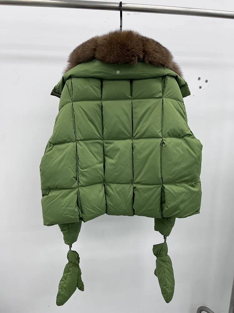2025 Fashion Winter Women Warm Real Natural Fox Fur Collar Goose Down Jackets Female Outwear Puffer Jackets With Gloves