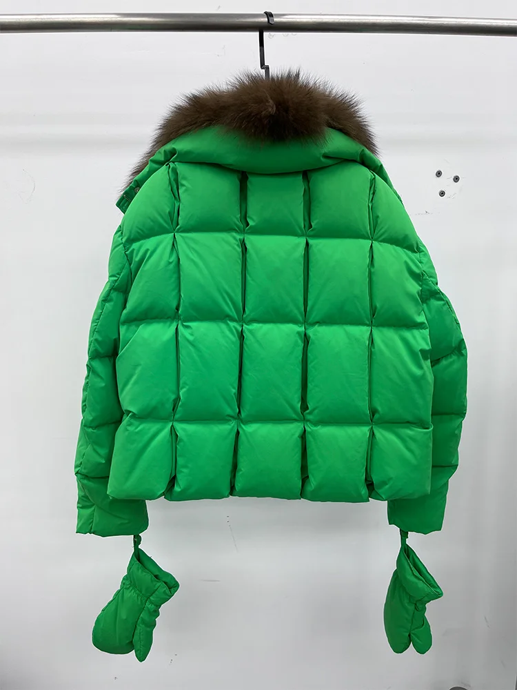 2025 Fashion Winter Women Warm Real Natural Fox Fur Collar Goose Down Jackets Female Outwear Puffer Jackets With Gloves