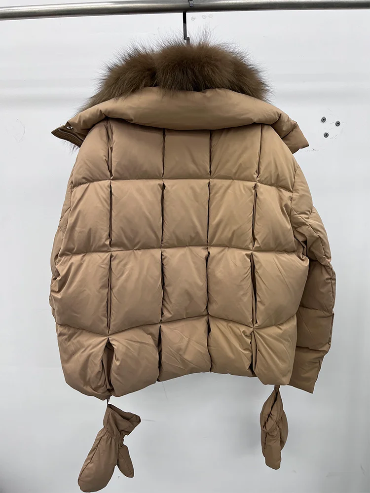 2025 Fashion Winter Women Warm Real Natural Fox Fur Collar Goose Down Jackets Female Outwear Puffer Jackets With Gloves