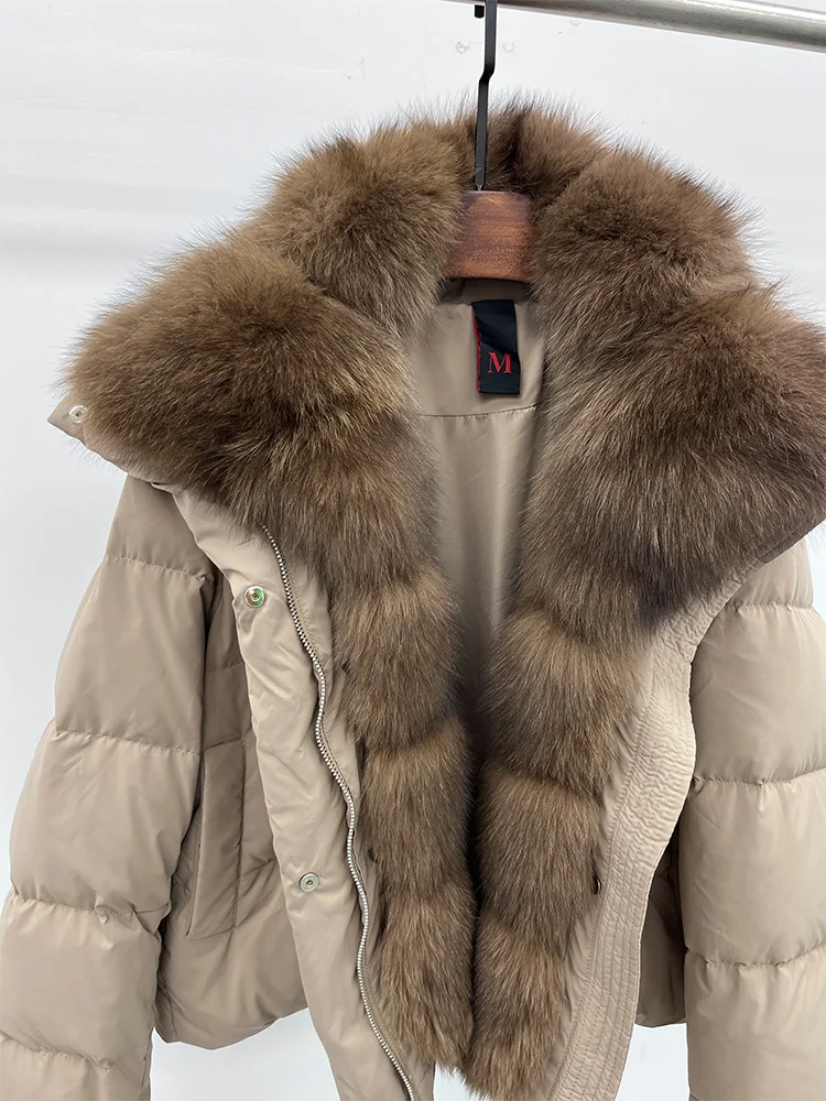 2025 Fashion Winter Women Warm Real Natural Fox Fur Collar Goose Down Jackets Female Outwear Puffer Jackets With Gloves