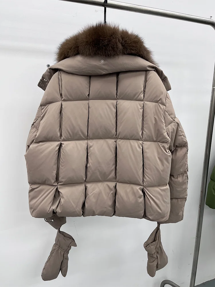 2025 Fashion Winter Women Warm Real Natural Fox Fur Collar Goose Down Jackets Female Outwear Puffer Jackets With Gloves