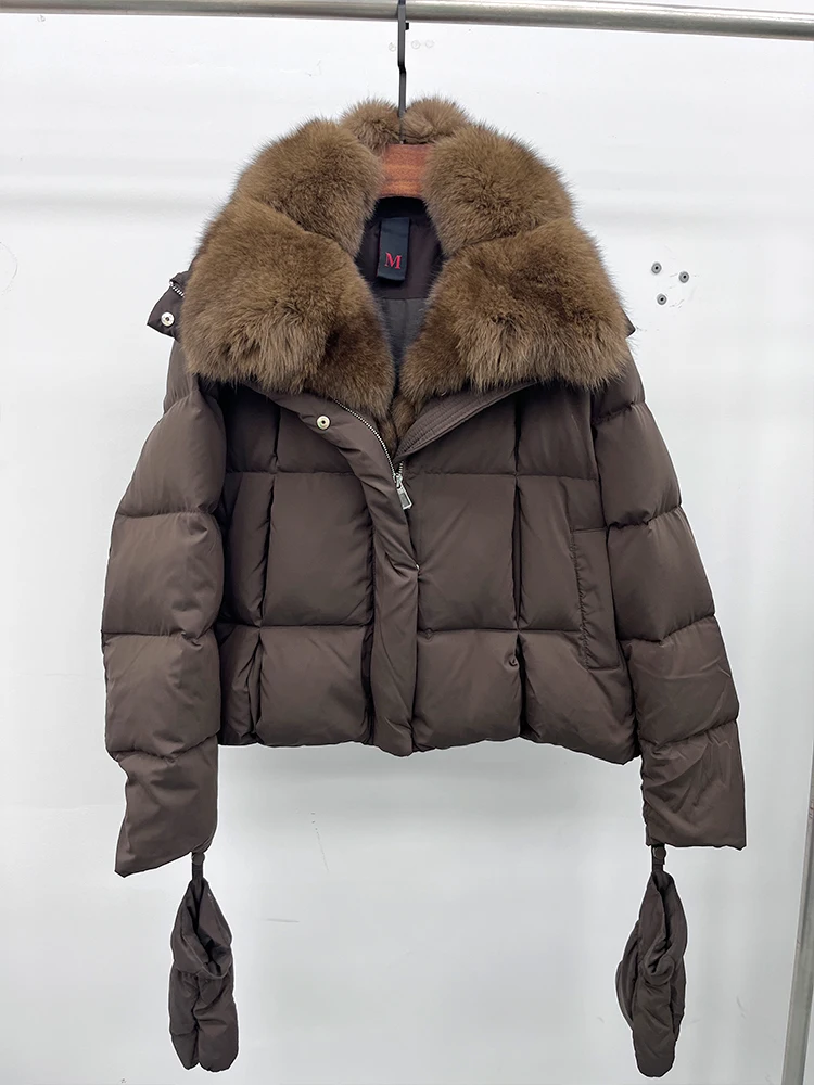 2025 Fashion Winter Women Warm Real Natural Fox Fur Collar Goose Down Jackets Female Outwear Puffer Jackets With Gloves