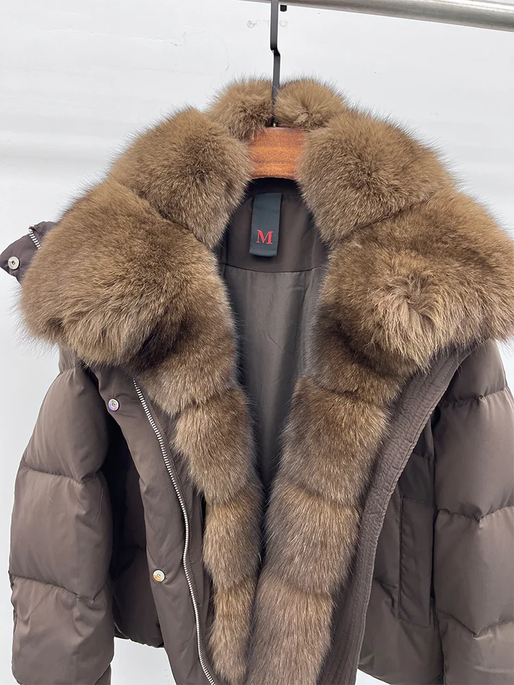 2025 Fashion Winter Women Warm Real Natural Fox Fur Collar Goose Down Jackets Female Outwear Puffer Jackets With Gloves