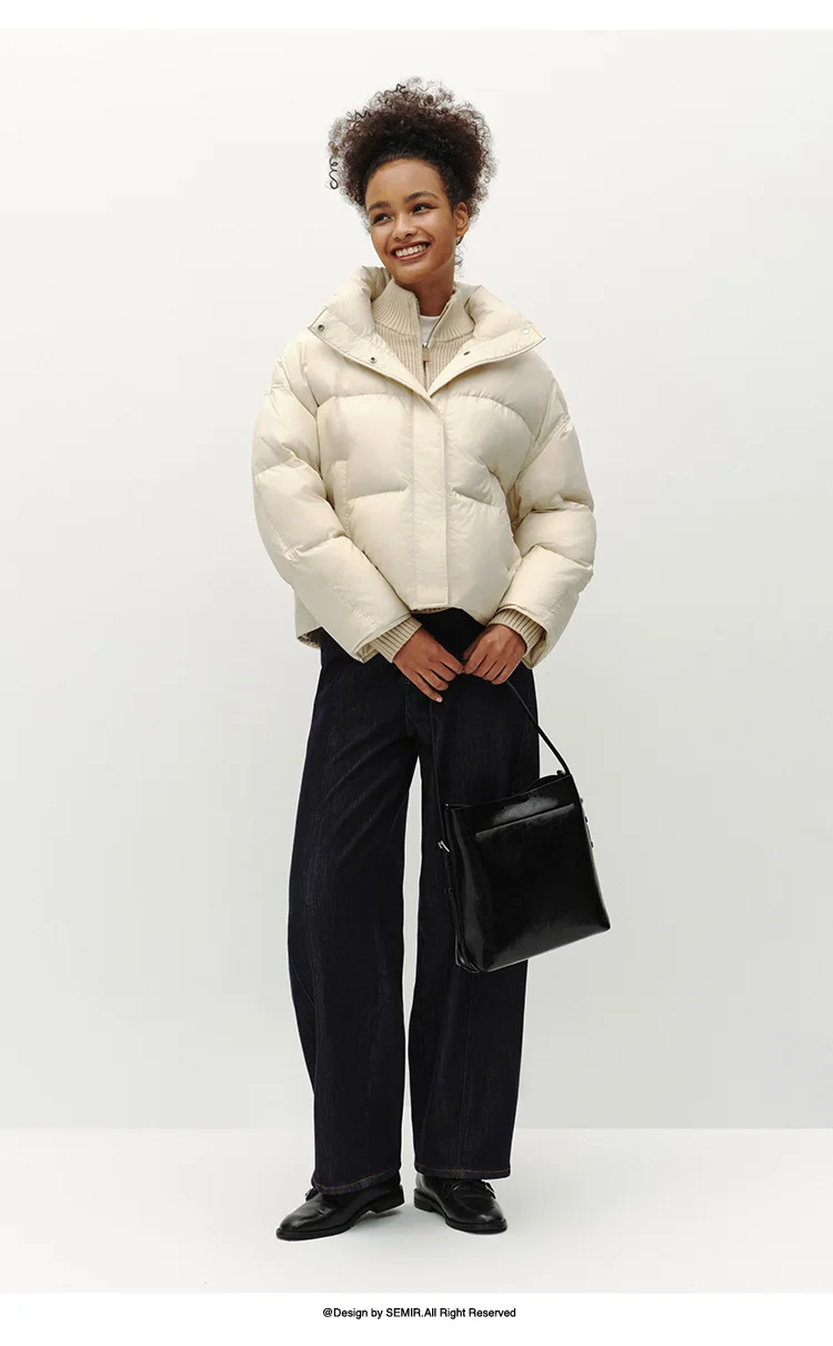 Semir Women Down Jacket Water Repellent 90 Percent Down Fill Layered Look Loose Fit Puffer Shape 2026 Winter Warm Insulation