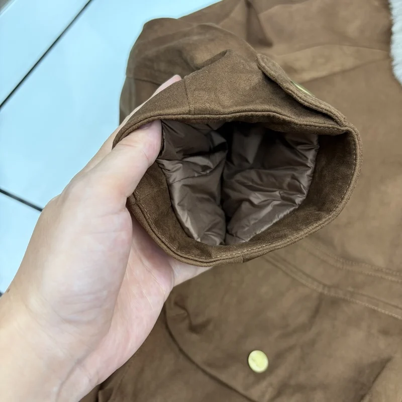 Women Oversized Loose Parka Real Shearling Fur Collar Goose Down Liner Winter Coat Big Pockets Drawstring Hem Warm Outerwear