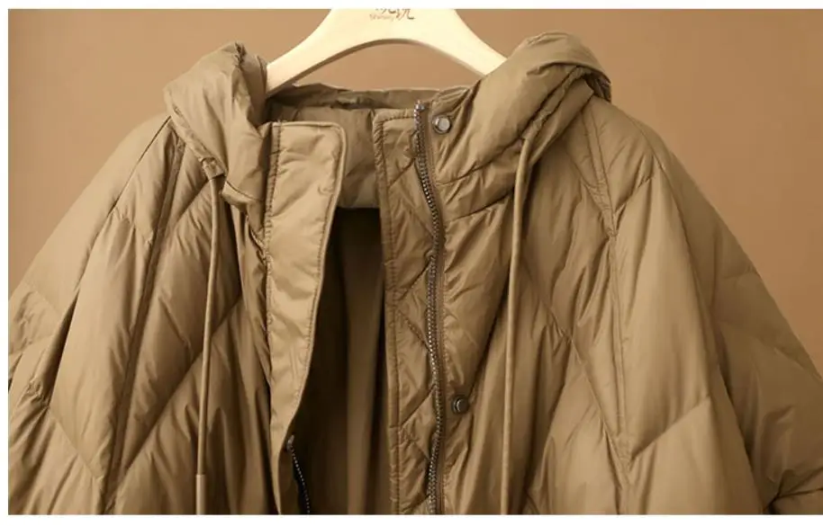 Janveny Women Loose Long Coat 90% White Duck Down Jacket Women 2025 Winter Female Overcoat Winter Hooded Puffer Feather Parkas