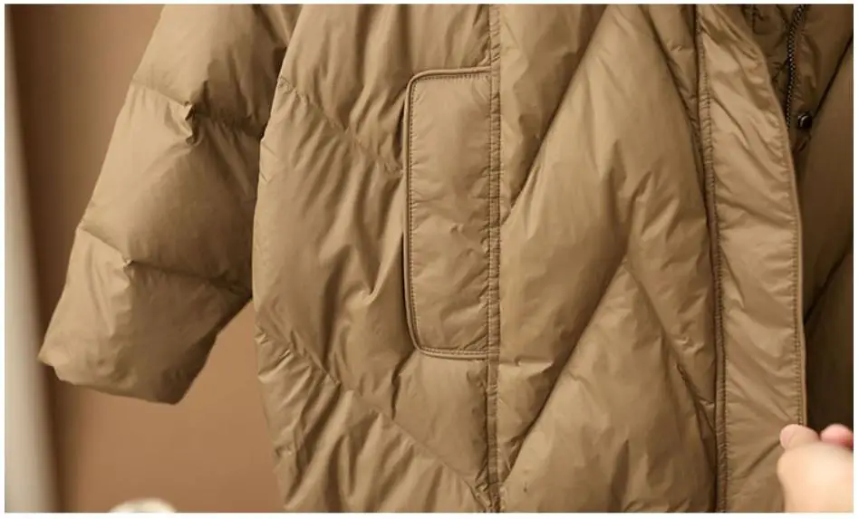 Janveny Women Loose Long Coat 90% White Duck Down Jacket Women 2025 Winter Female Overcoat Winter Hooded Puffer Feather Parkas