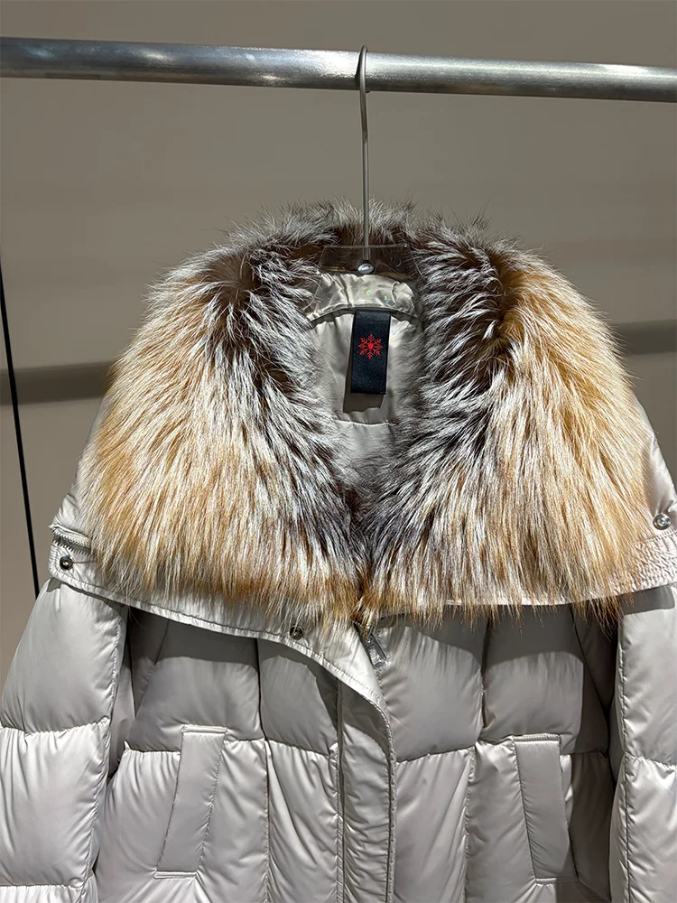 2026 New Winter Warm Women White Goose Down Jacket Real Large Fox Fur Collar Loose Short Puffer Coat Ladies Parka Outerwear