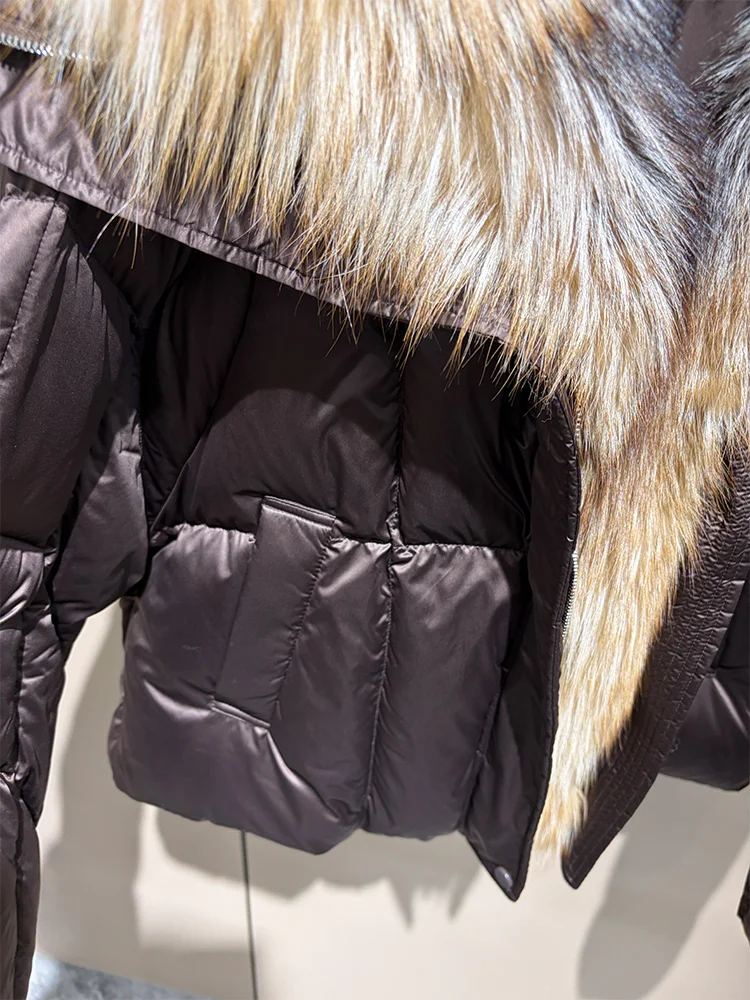 2026 New Winter Warm Women White Goose Down Jacket Real Large Fox Fur Collar Loose Short Puffer Coat Ladies Parka Outerwear