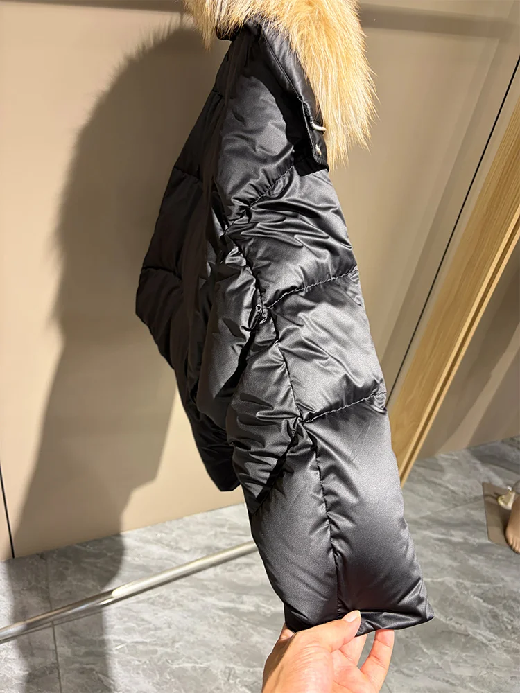 2026 New Winter Warm Women White Goose Down Jacket Real Large Fox Fur Collar Loose Short Puffer Coat Ladies Parka Outerwear