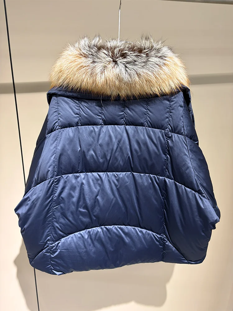2026 New Winter Warm Women White Goose Down Jacket Real Large Fox Fur Collar Loose Short Puffer Coat Ladies Parka Outerwear