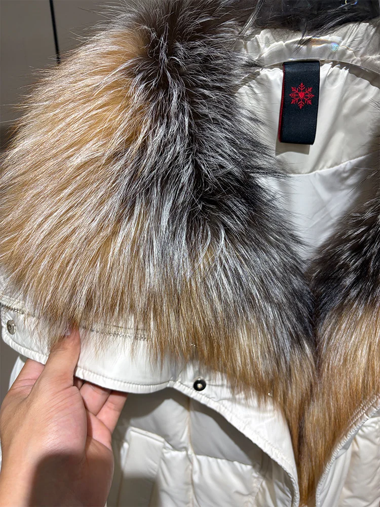 2026 New Winter Warm Women White Goose Down Jacket Real Large Fox Fur Collar Loose Short Puffer Coat Ladies Parka Outerwear