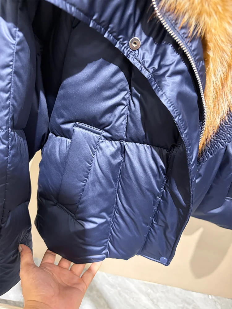 2026 New Winter Warm Women White Goose Down Jacket Real Large Fox Fur Collar Loose Short Puffer Coat Ladies Parka Outerwear