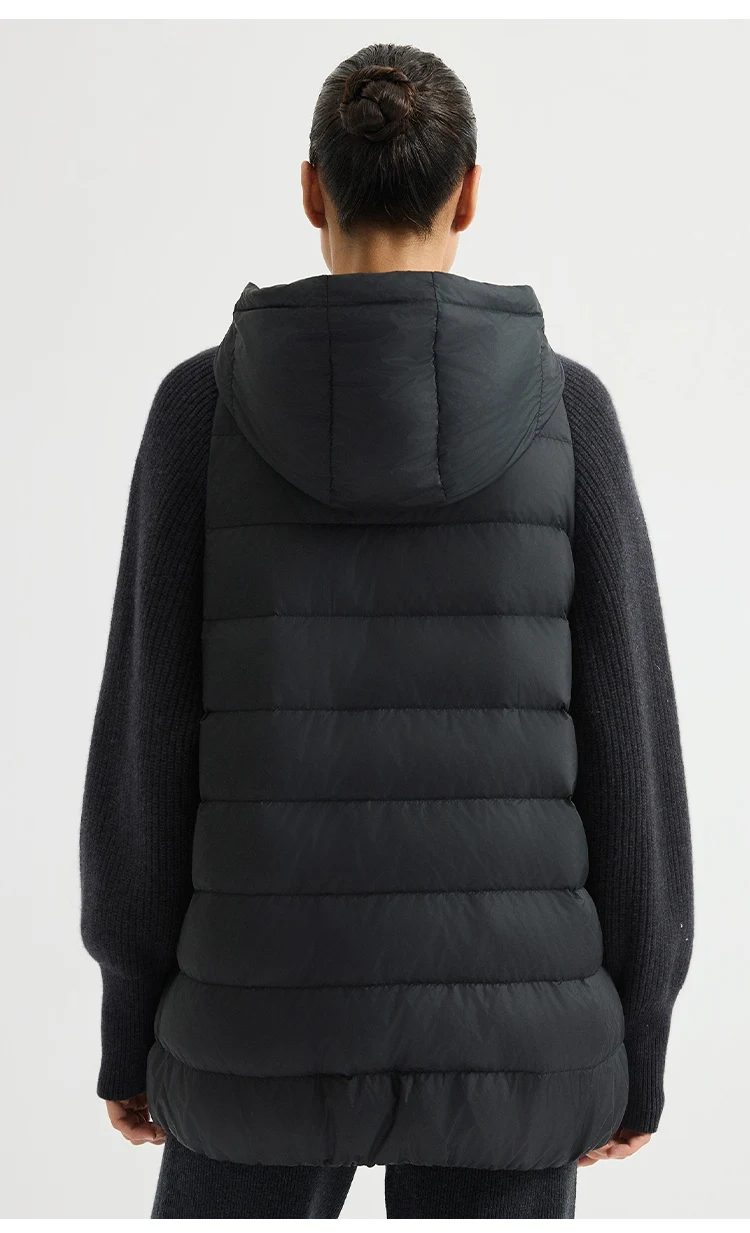 BY4621558 Women's Hooded Quilted Goose Down Jacket Cashmere Knit Sleeves Waffle Knit Chain Zipper Pull Old Money Elegant Winter