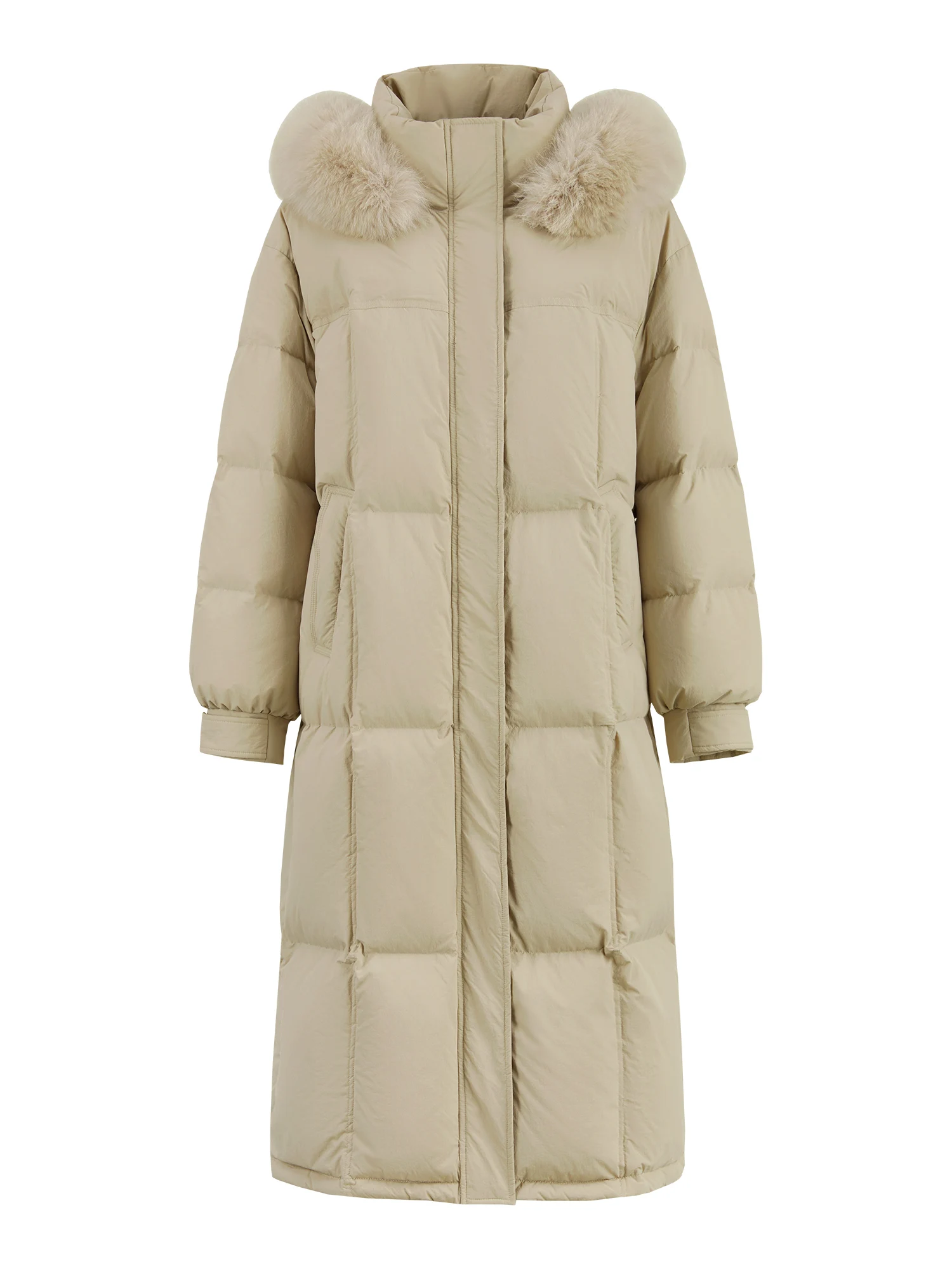 FSLE 207.2G Filling Amount 5 Color Long Down Coat For Women 2024 Winter Fox Fur Collar Hooded Warm Elegant Jacket 24FS14057