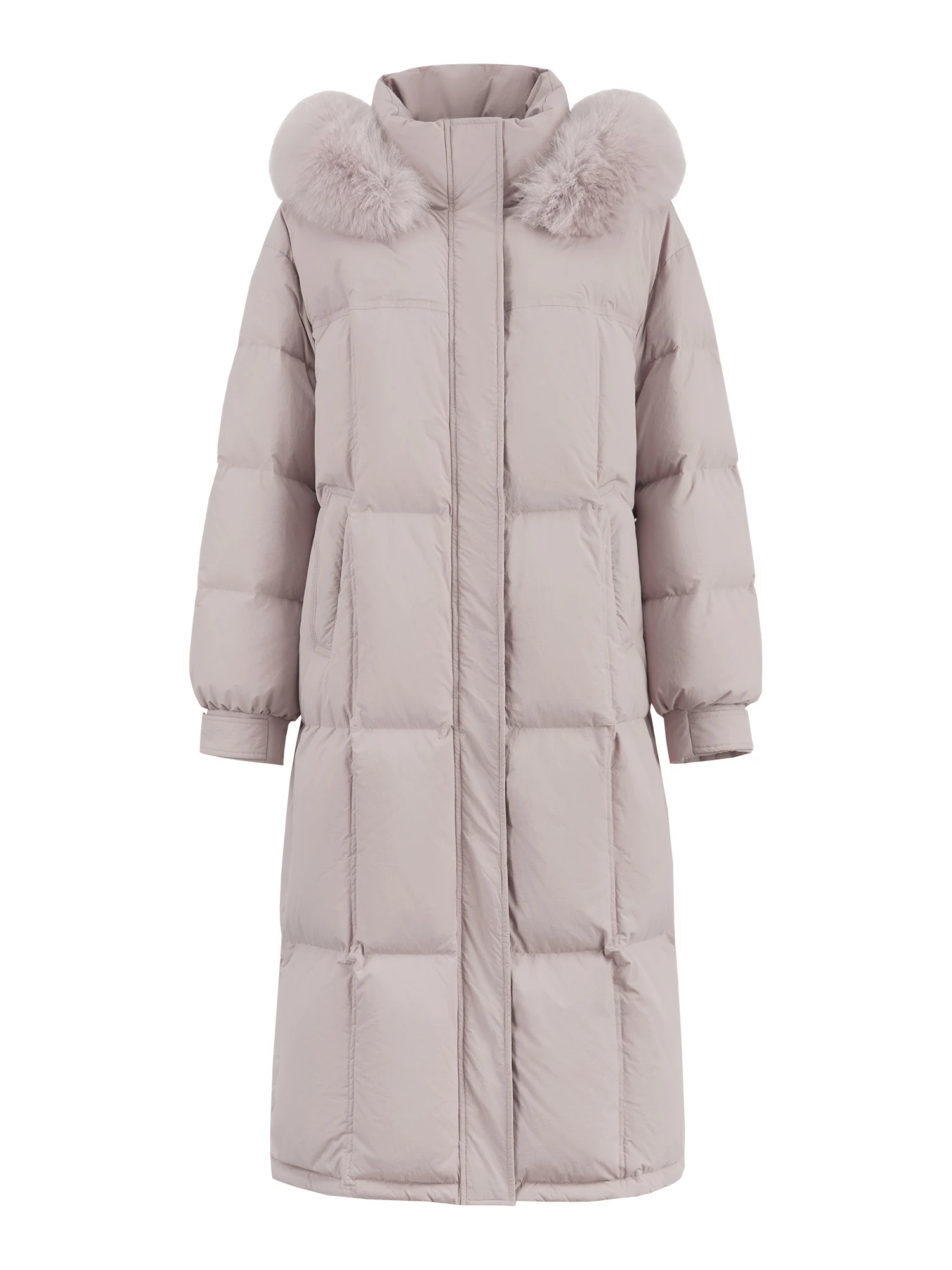 FSLE 207.2G Filling Amount 5 Color Long Down Coat For Women 2024 Winter Fox Fur Collar Hooded Warm Elegant Jacket 24FS14057