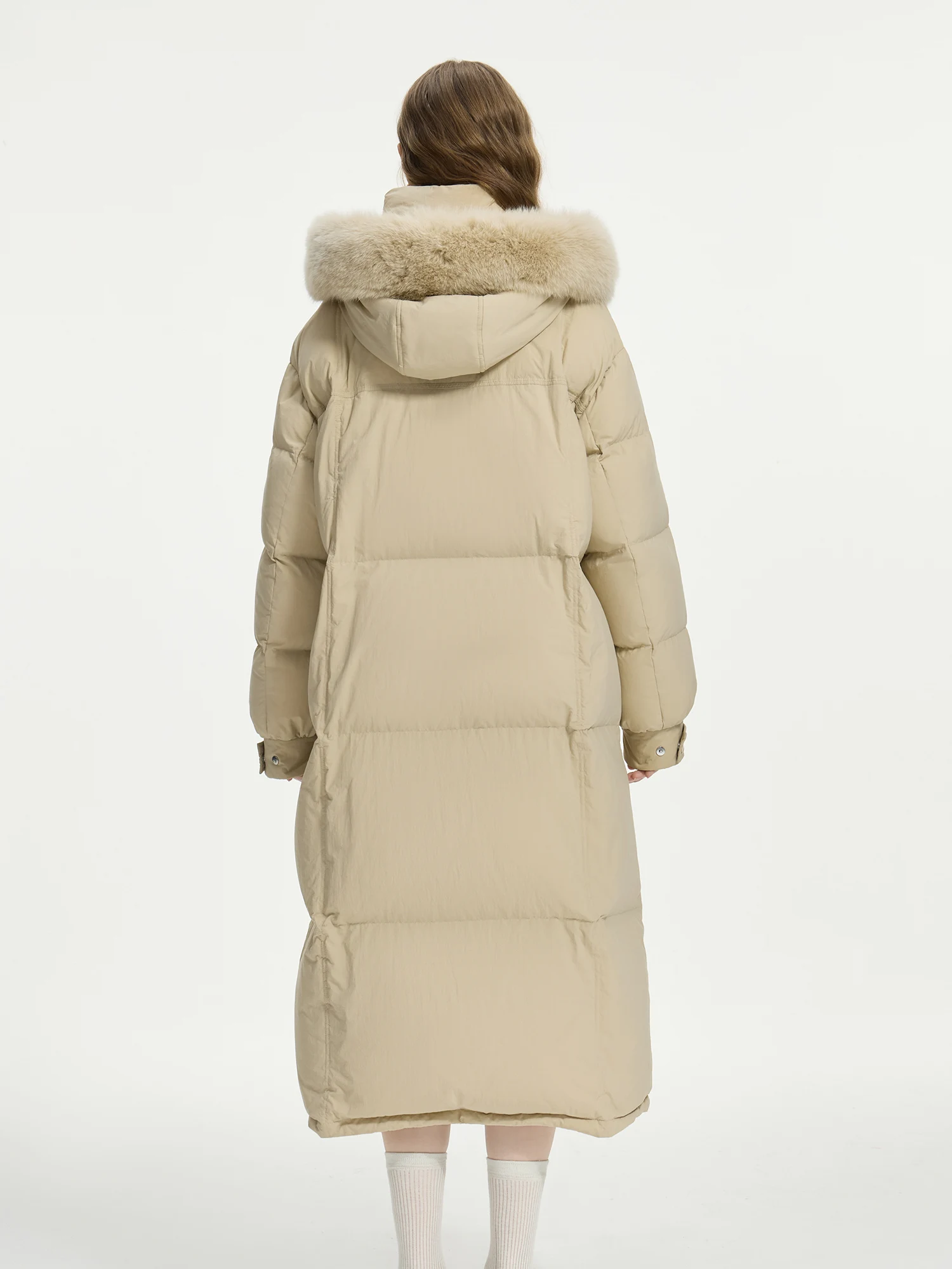 FSLE 207.2G Filling Amount 5 Color Long Down Coat For Women 2024 Winter Fox Fur Collar Hooded Warm Elegant Jacket 24FS14057