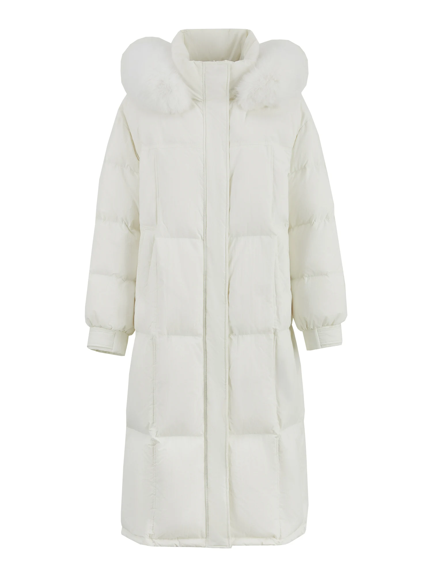 FSLE 207.2G Filling Amount 5 Color Long Down Coat For Women 2024 Winter Fox Fur Collar Hooded Warm Elegant Jacket 24FS14057
