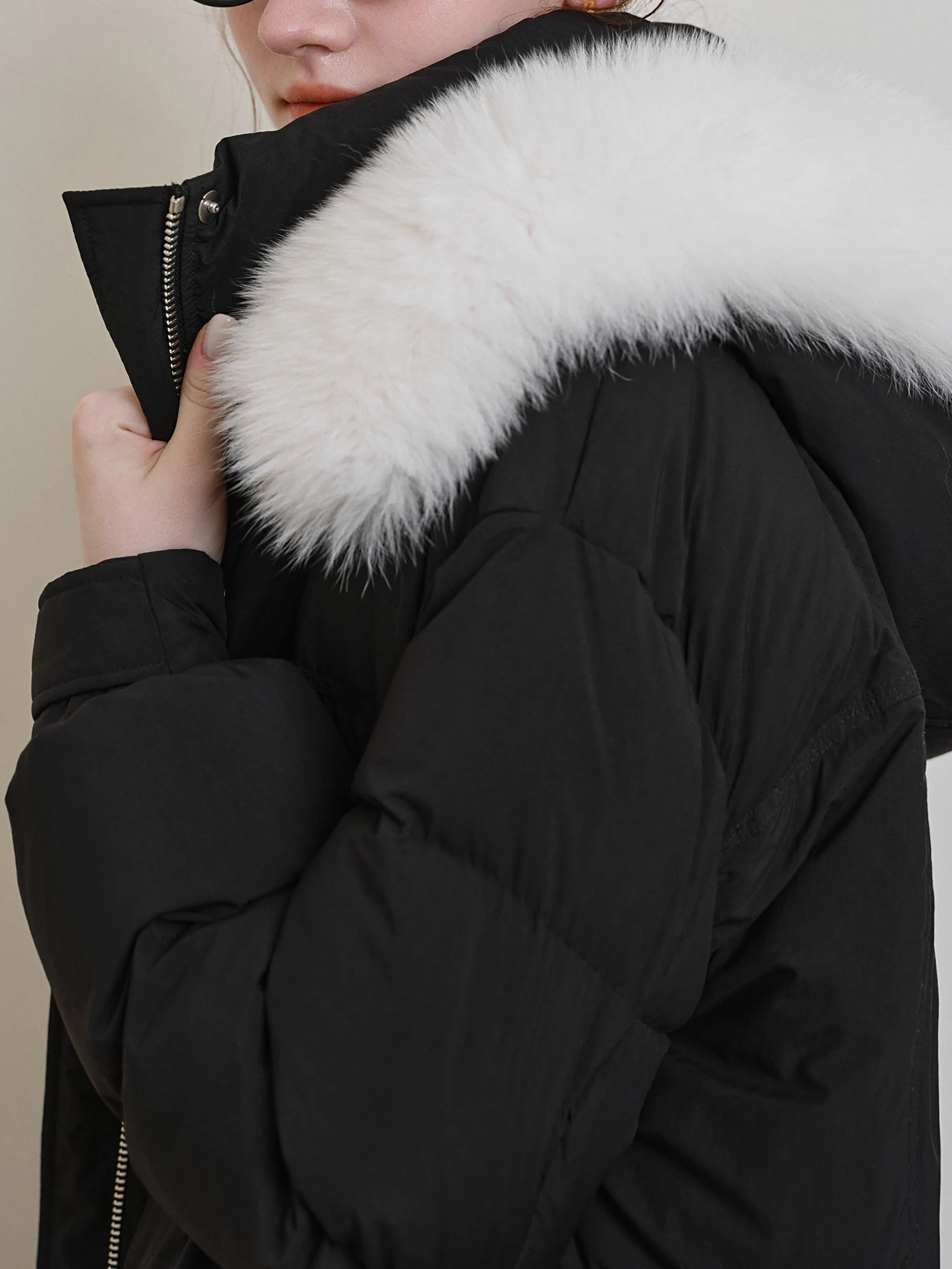 FSLE 207.2G Filling Amount 5 Color Long Down Coat For Women 2024 Winter Fox Fur Collar Hooded Warm Elegant Jacket 24FS14057