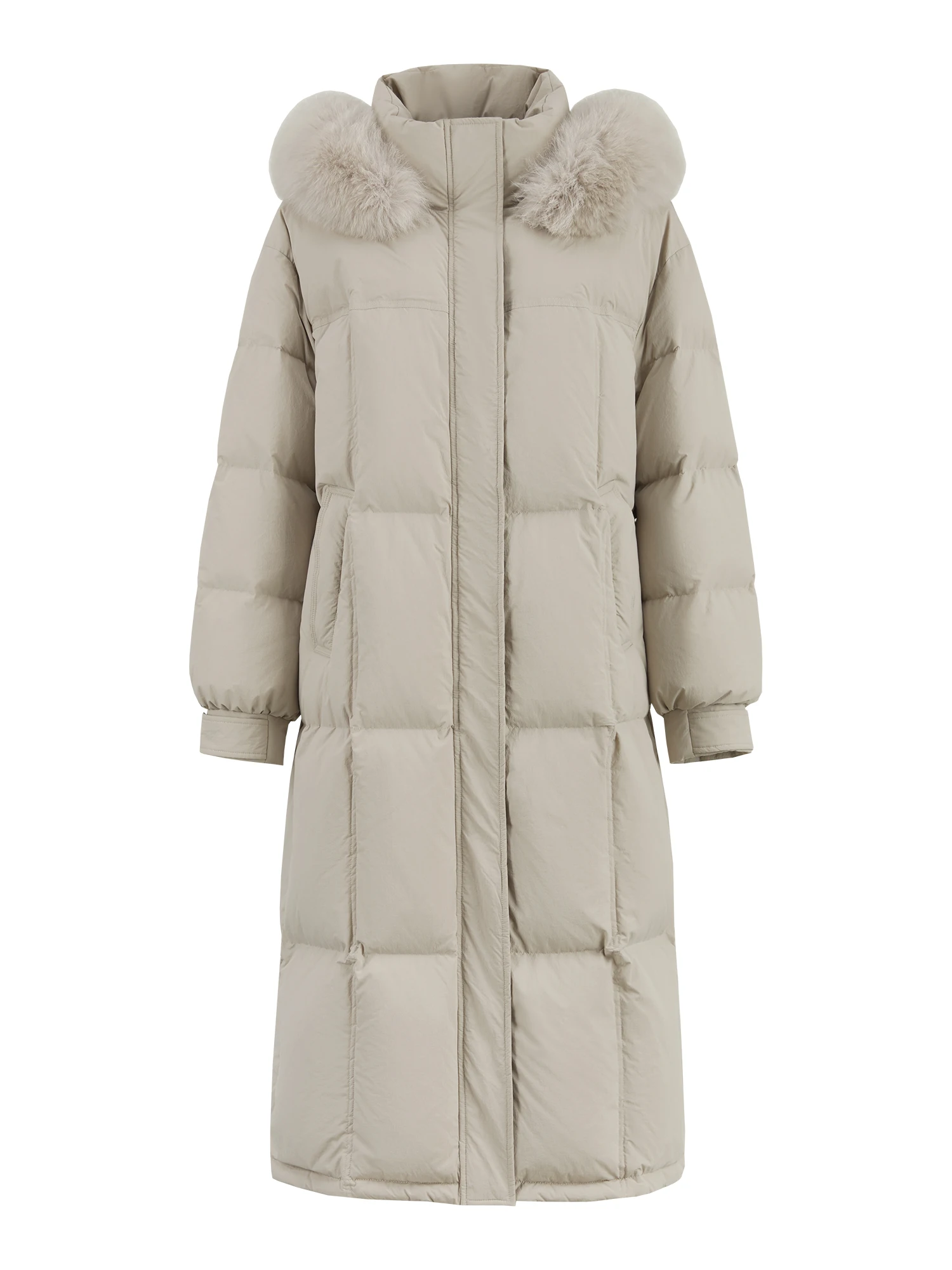 FSLE 207.2G Filling Amount 5 Color Long Down Coat For Women 2024 Winter Fox Fur Collar Hooded Warm Elegant Jacket 24FS14057