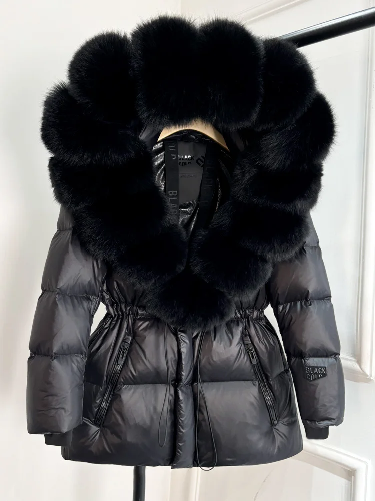 Lagabogy 2025 Real Fox Fur Collar Winter Women Hooded Puffer Jacket 90% White Goose Down Coat Female Thick Waterproof Outerwear