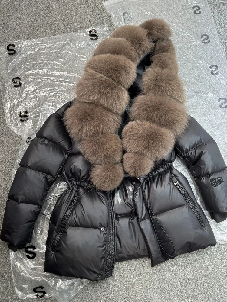 Lagabogy 2025 Real Fox Fur Collar Winter Women Hooded Puffer Jacket 90% White Goose Down Coat Female Thick Waterproof Outerwear