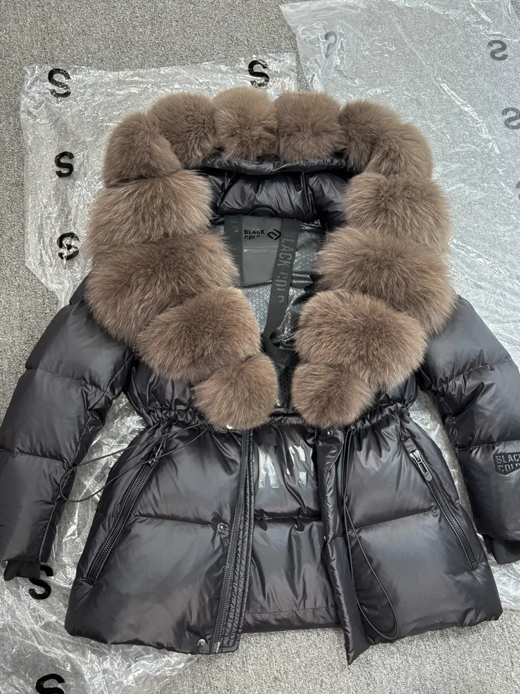 Lagabogy 2025 Real Fox Fur Collar Winter Women Hooded Puffer Jacket 90% White Goose Down Coat Female Thick Waterproof Outerwear