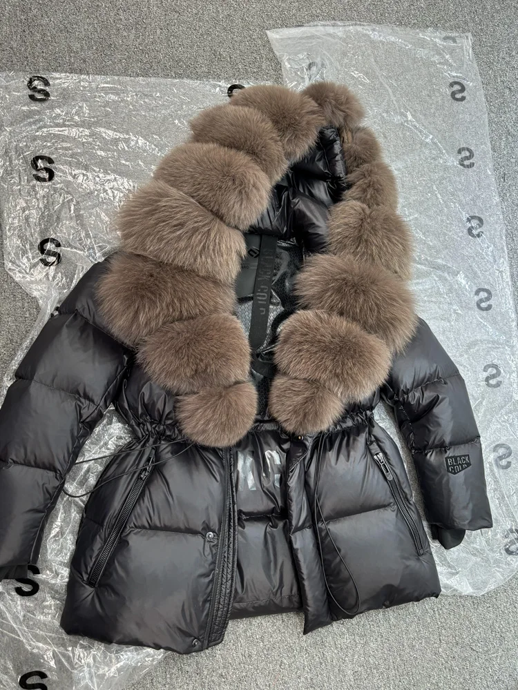 Lagabogy 2025 Real Fox Fur Collar Winter Women Hooded Puffer Jacket 90% White Goose Down Coat Female Thick Waterproof Outerwear