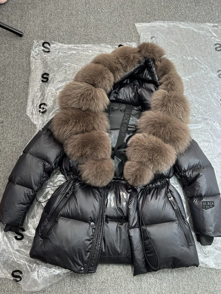 Lagabogy 2025 Real Fox Fur Collar Winter Women Hooded Puffer Jacket 90% White Goose Down Coat Female Thick Waterproof Outerwear