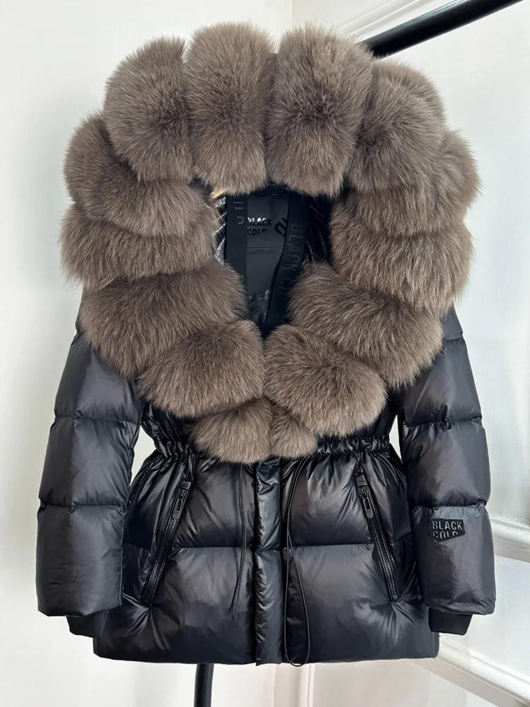 Lagabogy 2025 Real Fox Fur Collar Winter Women Hooded Puffer Jacket 90% White Goose Down Coat Female Thick Waterproof Outerwear