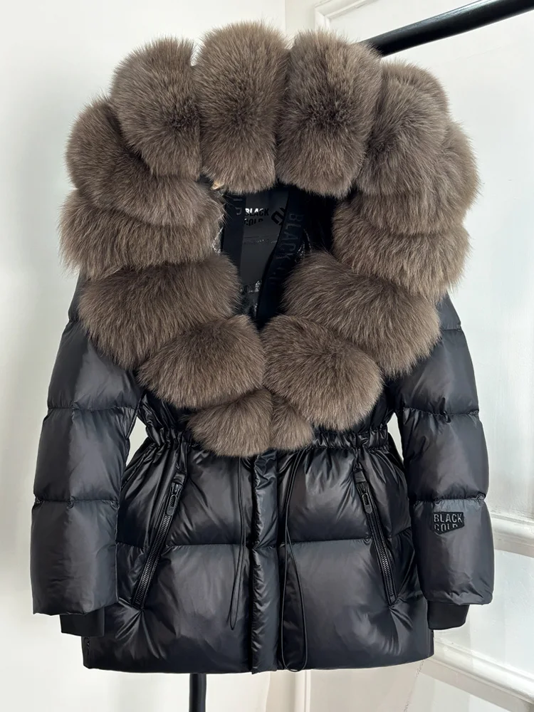 Lagabogy 2025 Real Fox Fur Collar Winter Women Hooded Puffer Jacket 90% White Goose Down Coat Female Thick Waterproof Outerwear