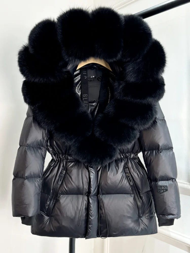 Lagabogy 2025 Real Fox Fur Collar Winter Women Hooded Puffer Jacket 90% White Goose Down Coat Female Thick Waterproof Outerwear