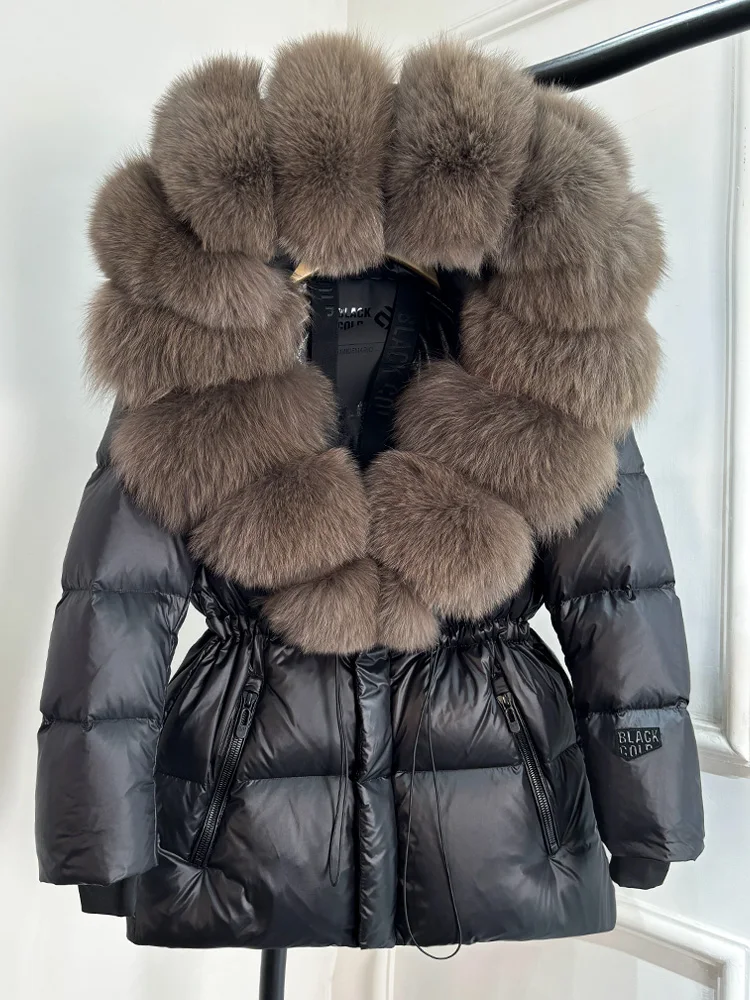 Lagabogy 2025 Real Fox Fur Collar Winter Women Hooded Puffer Jacket 90% White Goose Down Coat Female Thick Waterproof Outerwear