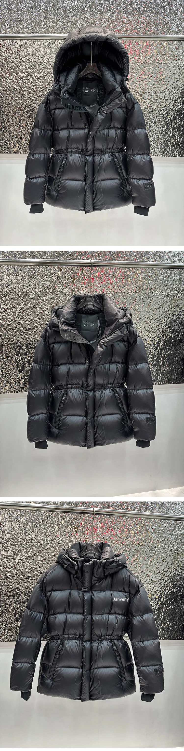Janveny 2025 New Winter High Waisted 90% White Duck Down Coat Women Hooded Loose Thickened Warm Black Extreme Cold Puffer Jacket