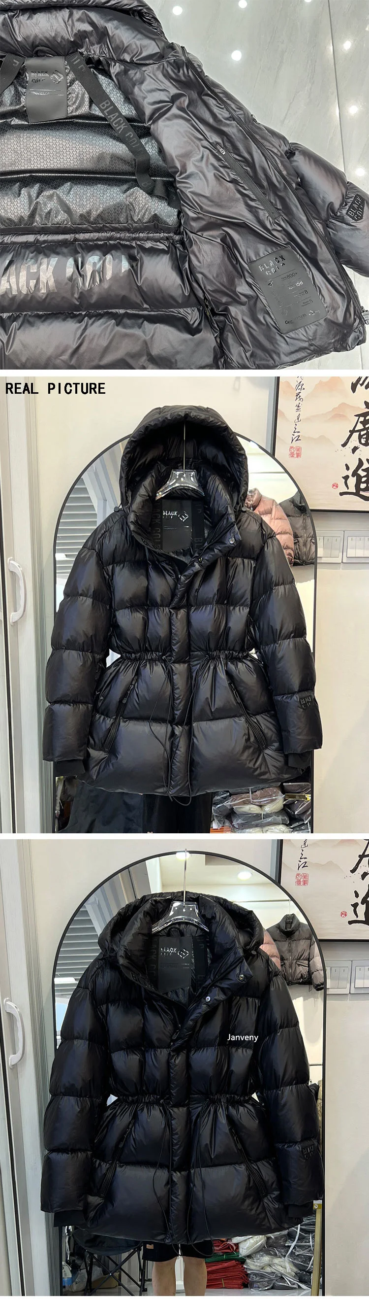 Janveny 2025 New Winter High Waisted 90% White Duck Down Coat Women Hooded Loose Thickened Warm Black Extreme Cold Puffer Jacket